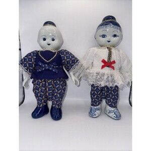 Vintage Set Of 2 Chinese Porcelain Delft Dolls